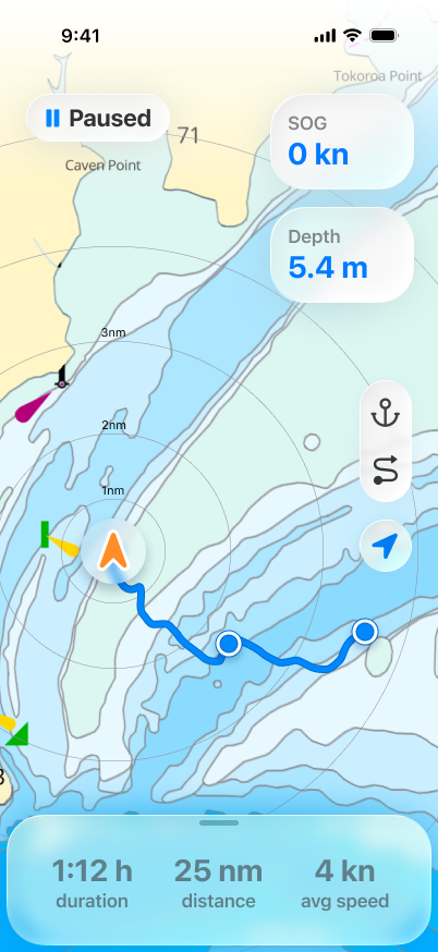 Moorion app voyage navigation screen